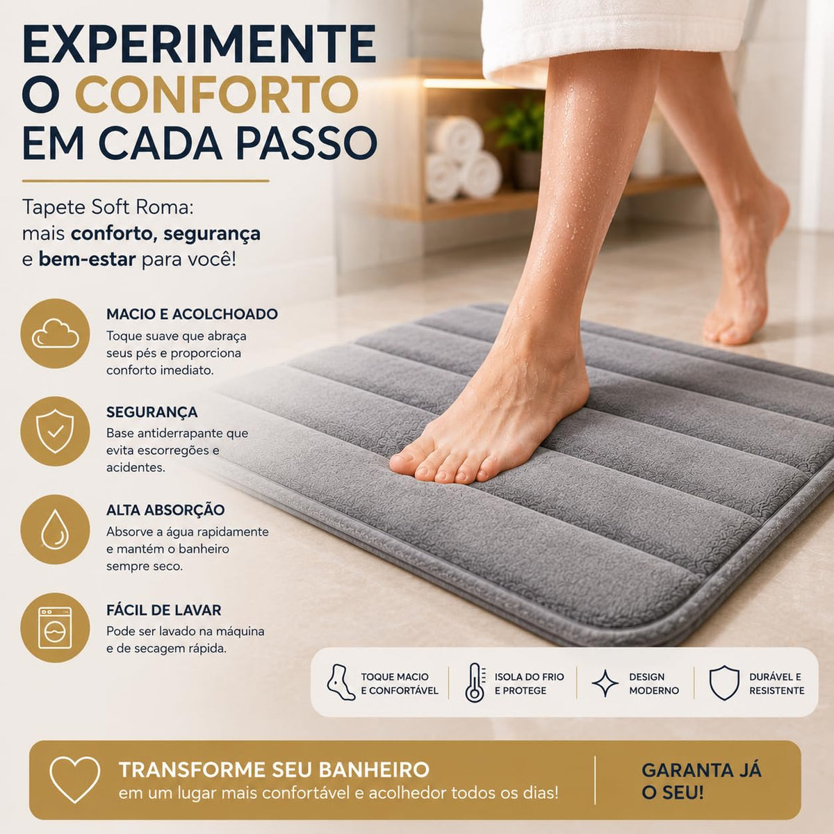 Tapete de Banheiro ComfortDry™ – Macio, Absorvente e Antiderrapante