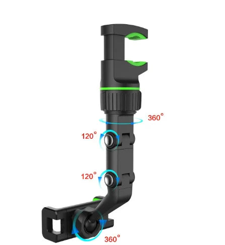 Suporte Veicular 360° para Celular – Rotação Total e Fixação Segura no Retrovisor