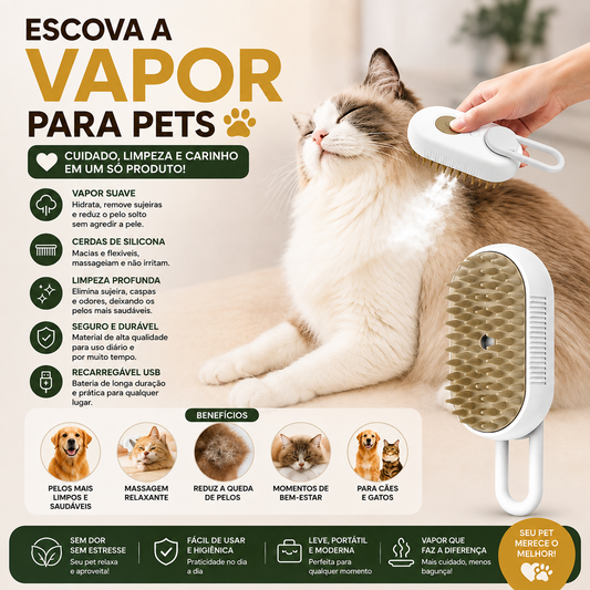 Escova A Vapor 3 Em 1 Pet Removedor Pelos Para Gatos E Cães