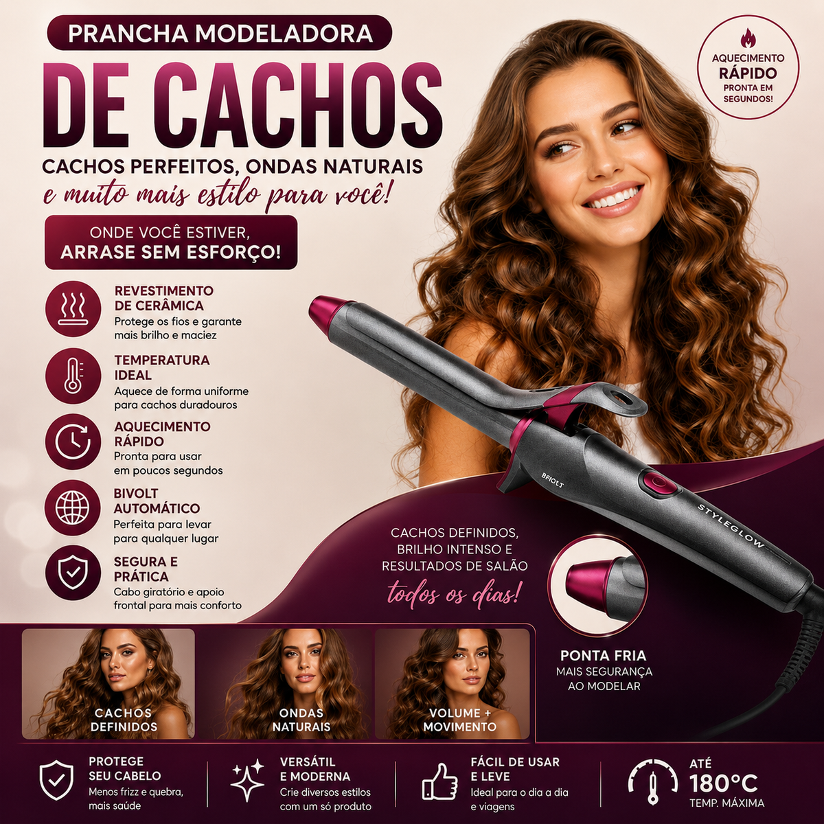 Prancha Modeladora de Cachos Profissional