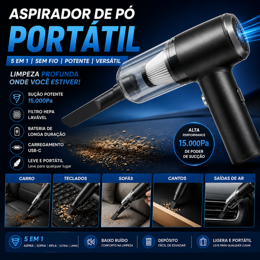Aspirador de pó portátil Klarivo™ 5 em 1 | 15.000 Watts de potência
