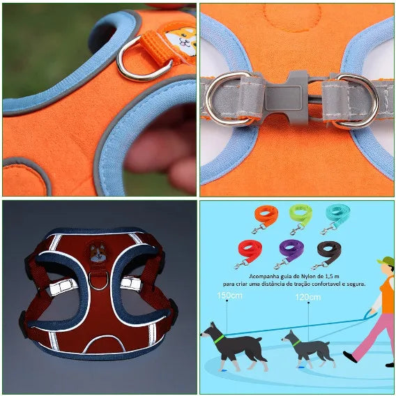 Peitoral Pet Comfort™ para Cães e Gatos – Ajustável com Guia